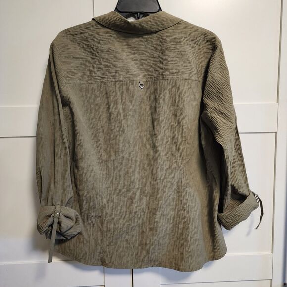Christopher & Banks Olive Roll Up Sleeve Button Front Blouse  Sz  XL - Picture 6 of 6